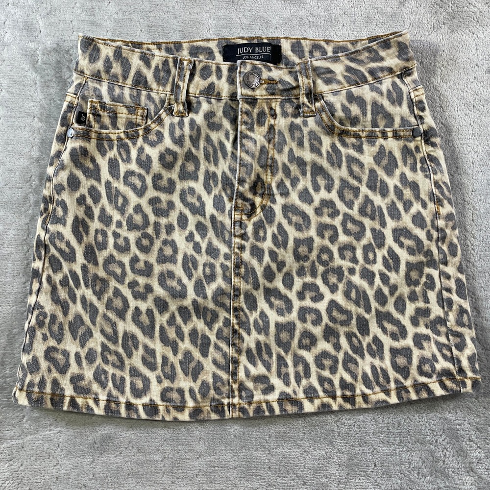Judy‎ Blue Skirt Womens Small Cheetah Print Super Stretch Denim Preppy